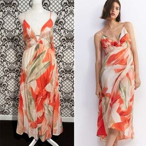 H&M ✨ tropical coral silky side tie maxi cocktail beach vacay dress | sz XS